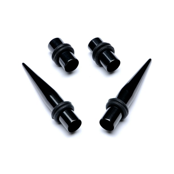 7ZACC Black Glitter Ear Gauges Plugs Pair Double Flared Surgical Steel Ear Gauges Plugs 0G-26mm 